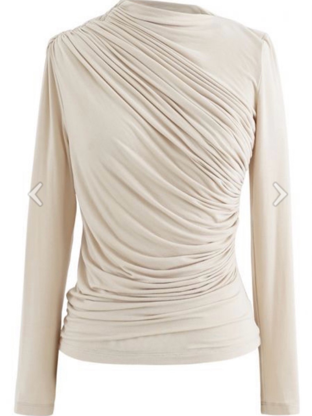 Chicwish Ruched Long Sleeve Top in Light Beige